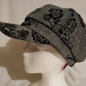 New black herringbone flocked rose newsboy cap hat